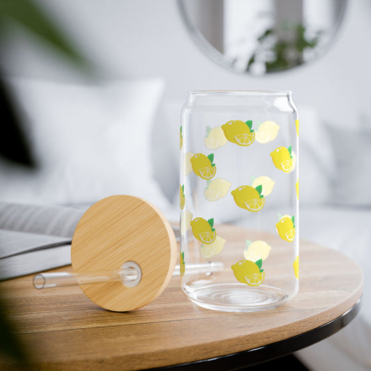 Lemon Sipper Glass, 16oz | Fun Summer Drinkware, Fruit-Themed Cup, Eco-Friendly Beverage Container, Great for Parties & Gifts