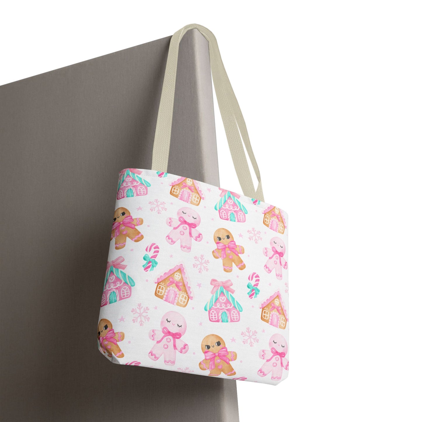 Pink Gingerbread Tote Bag | Cute Candy Cane Gift Bag, Christmas Shopping, Festive Holiday Tote, Winter Carryall, Seasonal Accessory