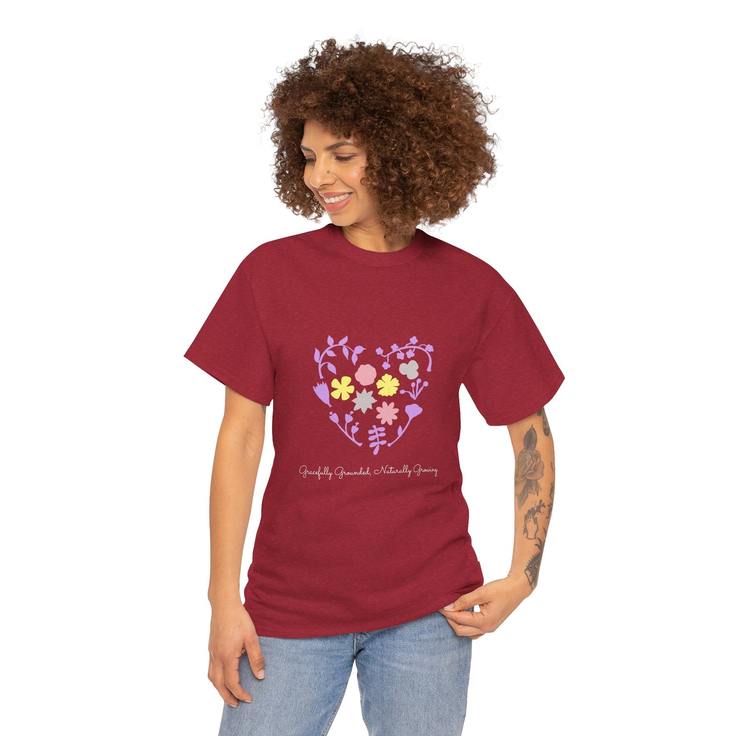 Gracefully Grounded Short Sleeve Tee, Floral Heart Inspirational T-Shirt