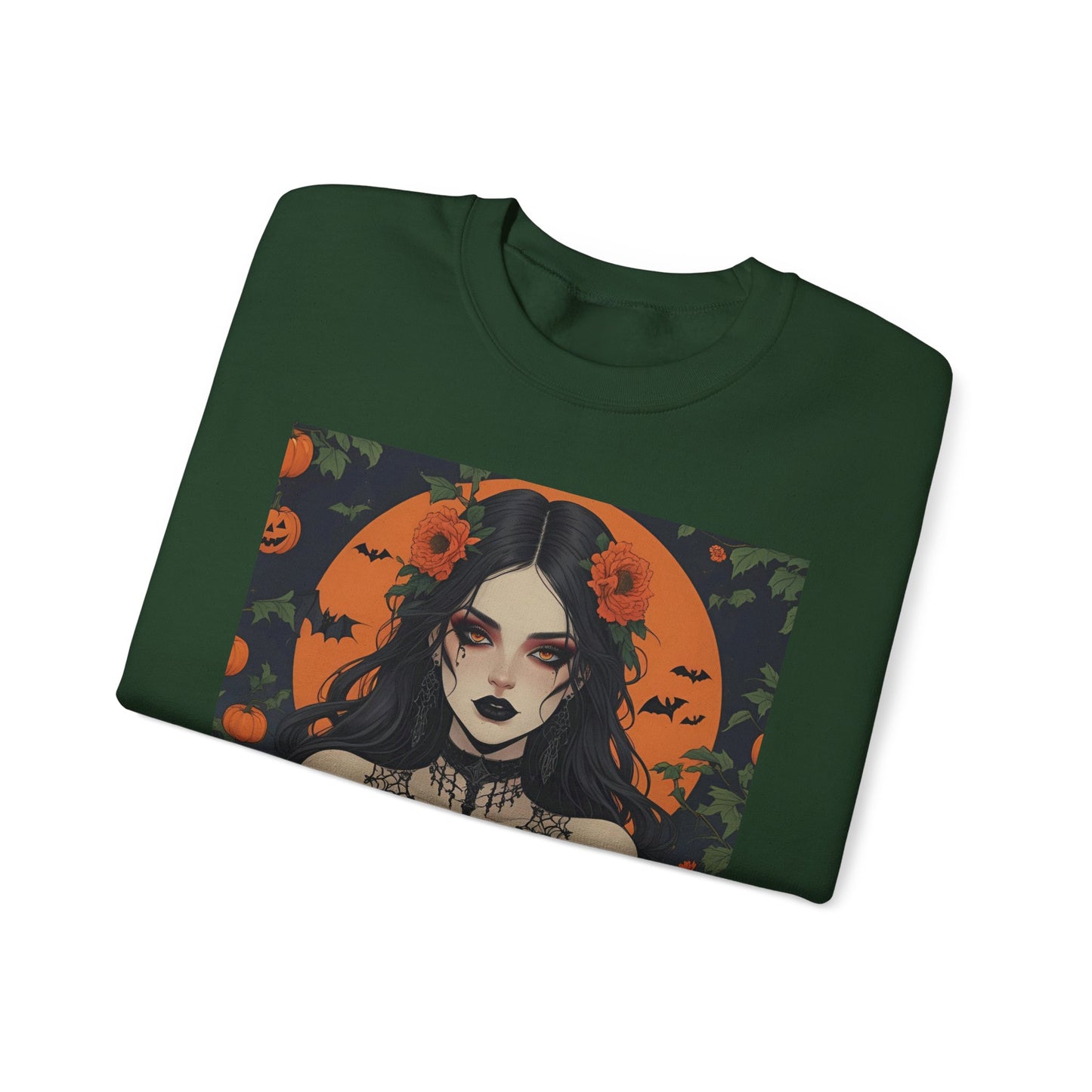 Floral Gothic Girl Halloween Sweatshirt, Cozy Crewneck for Fall, Spooky Season Apparel, Perfect for October Celebrations
