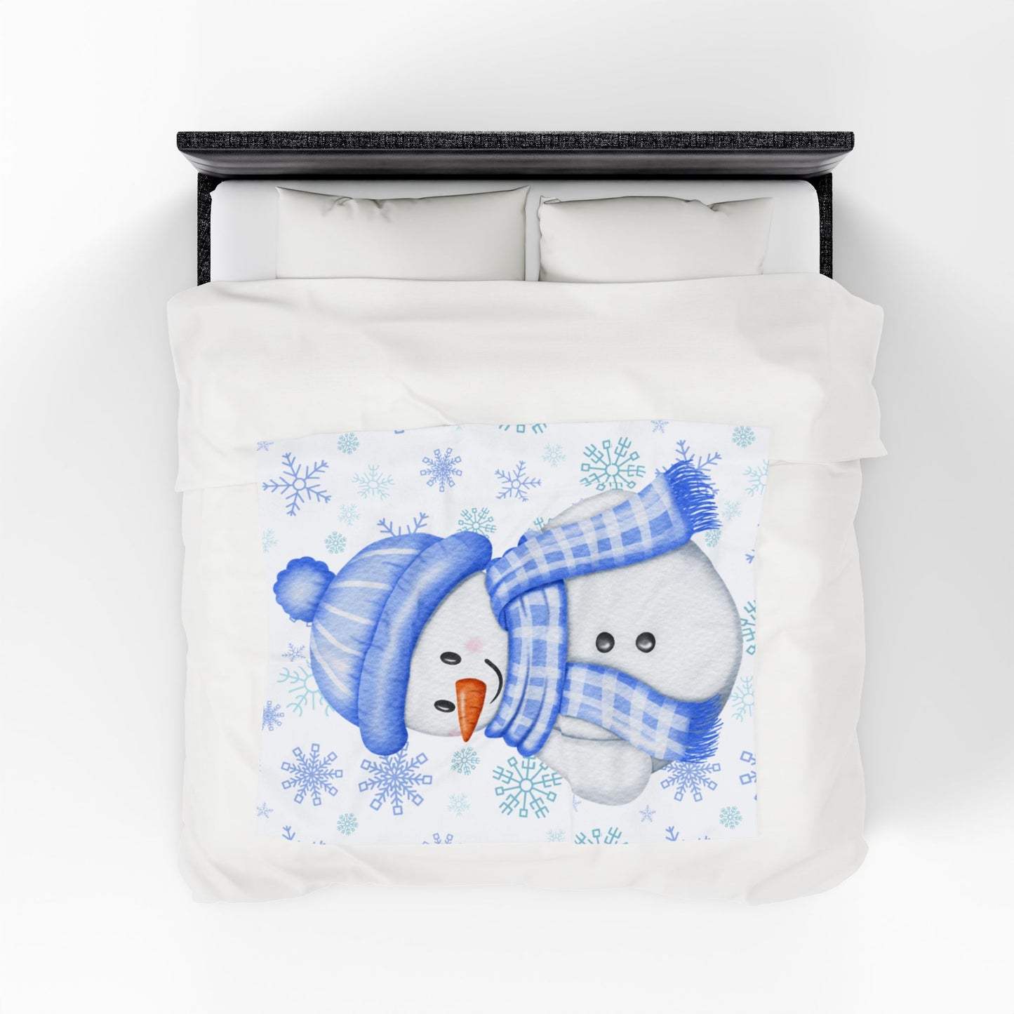 Cozy Blue Snowman Velveteen Plush Blanket | Winter Decor, Gift for Kids, Holiday Snuggle Blanket, Soft Warm Home Accessory, Seasonal Throw
