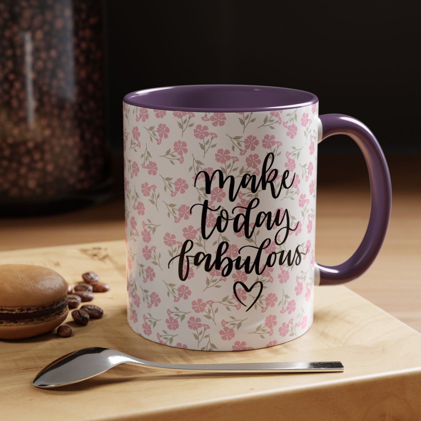 Make Today Fabulous Mug, Pink Floral Coffee Mug with Positive Quote, Inspirational Gift, Ceramic Accent Mug for Tea or Hot Cocoa