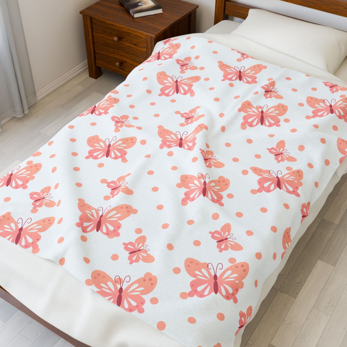 Peach Butterfly Throw Blanket – Cozy Polka Dot Design for Home or Gift