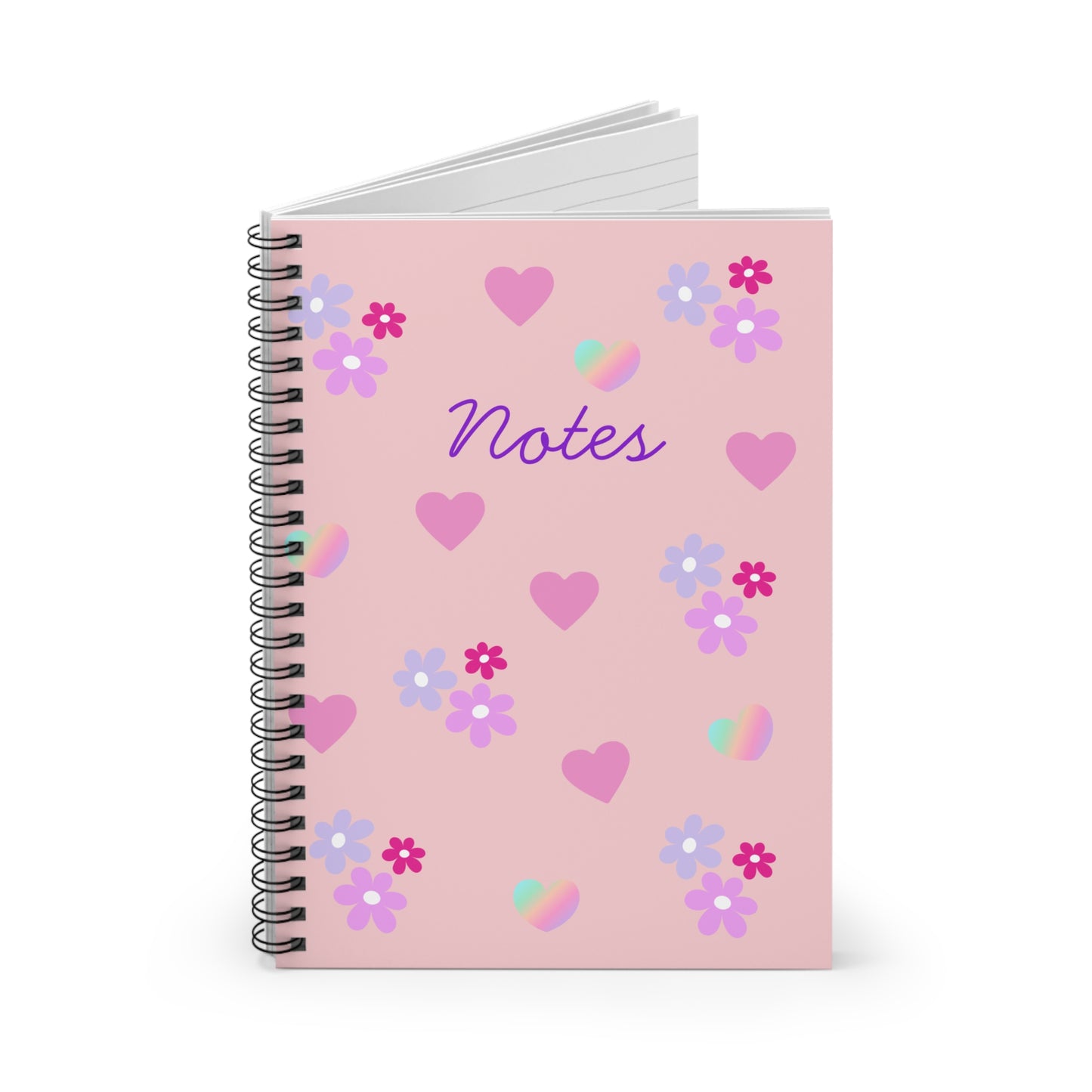 Cute Floral Spiral Notebook for Notes, Cute Stationery Gift, Journal for School, Cute Aesthetic Notebook, Pink Heart Notepad, Gift for Her