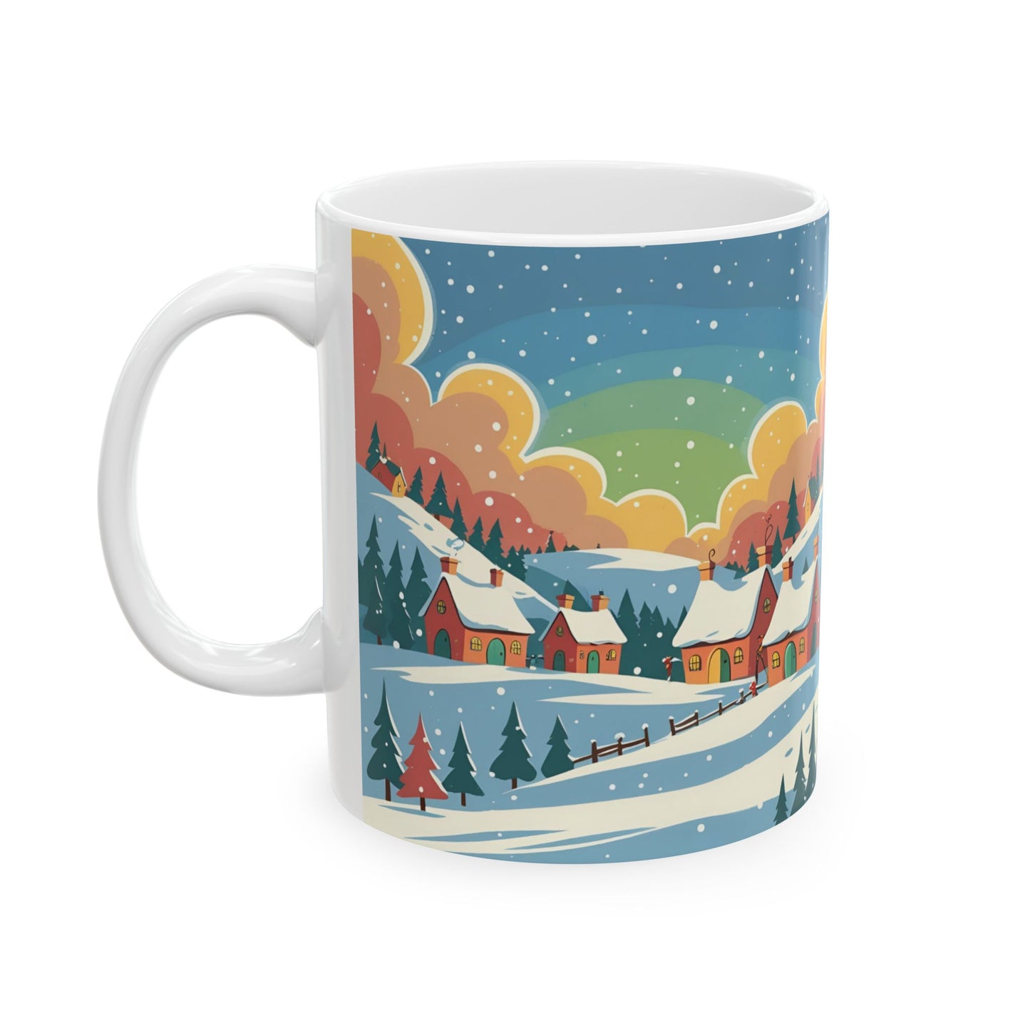 Ceramic Mug Winter Snow Scene, Town and Trees Holiday Gift, Winter Coffee Cup, Festive Hot Cocoa Mug, Christmas Gift, Seasonal Tea