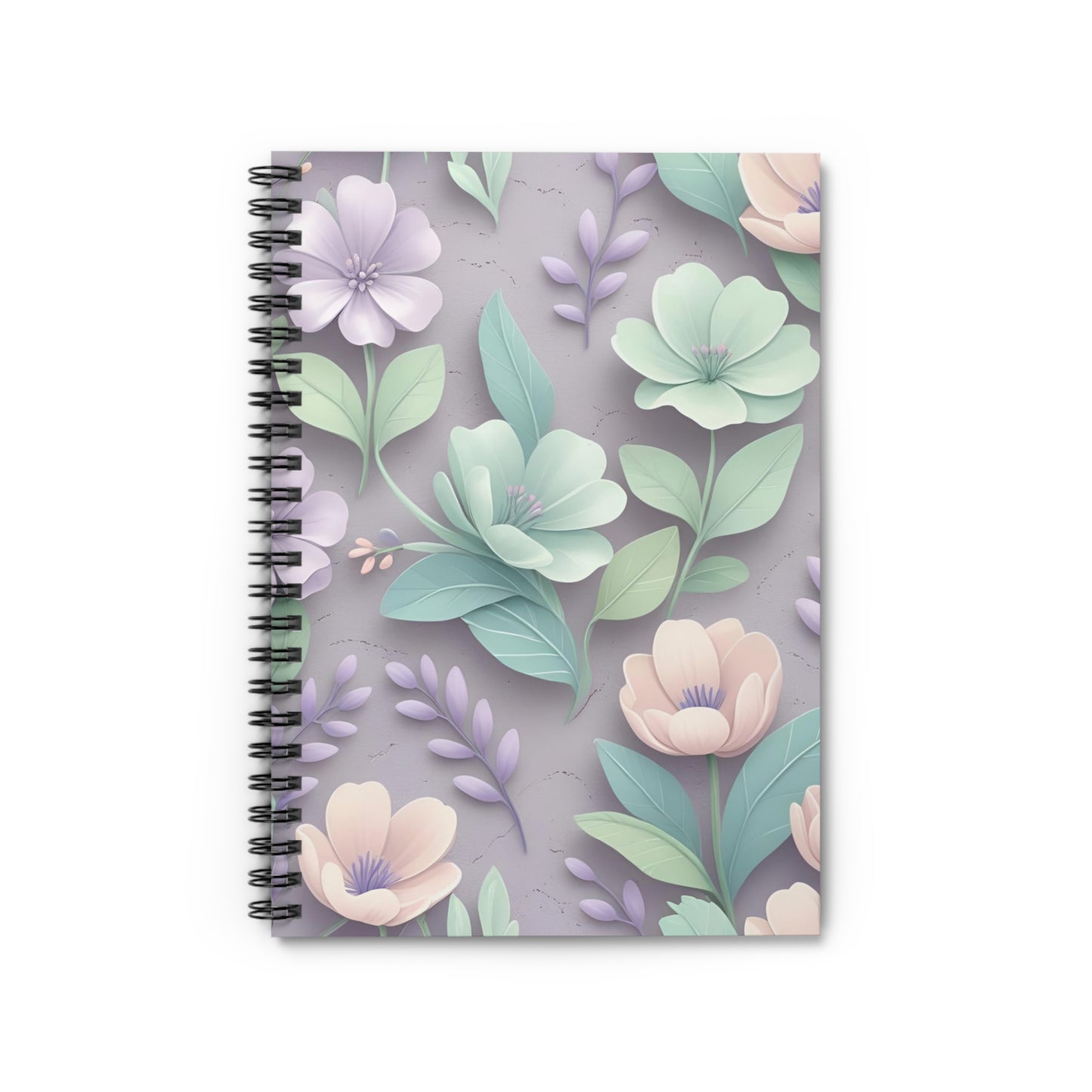 Pastel Floral Spiral Notebook - Ruled Line, Light Purple Planner, Journalling Journal, Cute Flower Notepad, Gift for Her