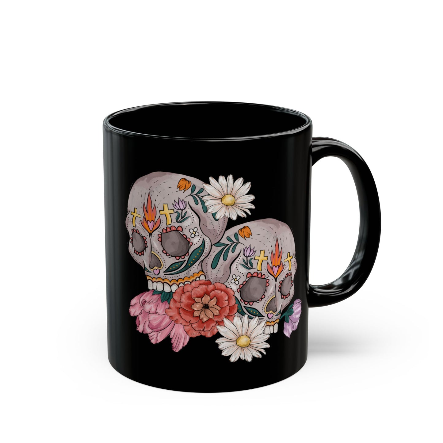 Artistic Sugar Skull Floral Mug - Perfect for Coffee Lovers, Gift for Halloween, Day of the Dead, Home Decor, Unique Art Mug