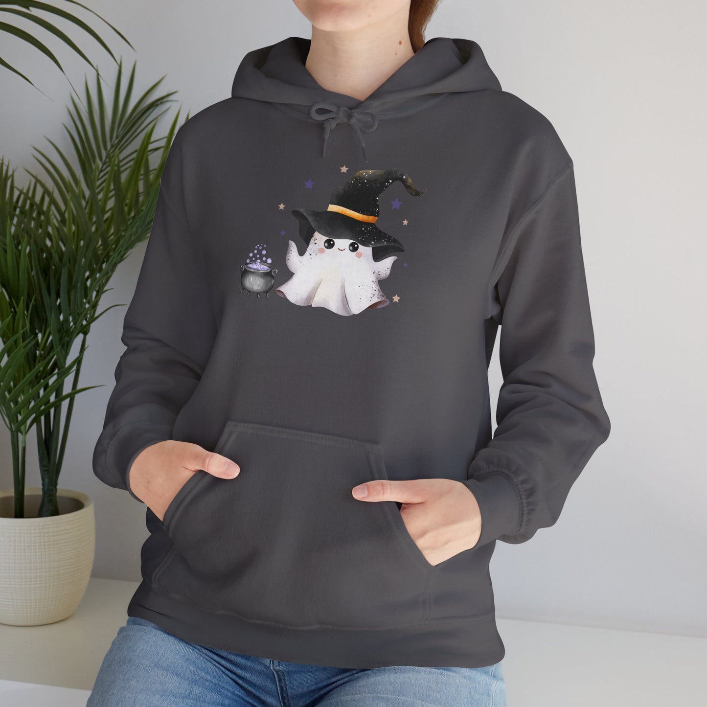 Cute Ghost Witch Halloween Sweatshirt, Cozy Hooded Sweatshirt, Spooky Fall Apparel, Unisex Halloween Clothing, Holiday Gift