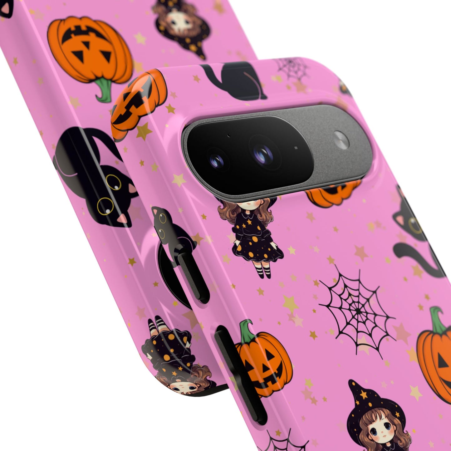 Pink Halloween Phone Case, Cute Witch and Cat Design, Spooky Fall Decor, Perfect Halloween Gift, Cute Cell Phone Case, Fun Pumpkin Design