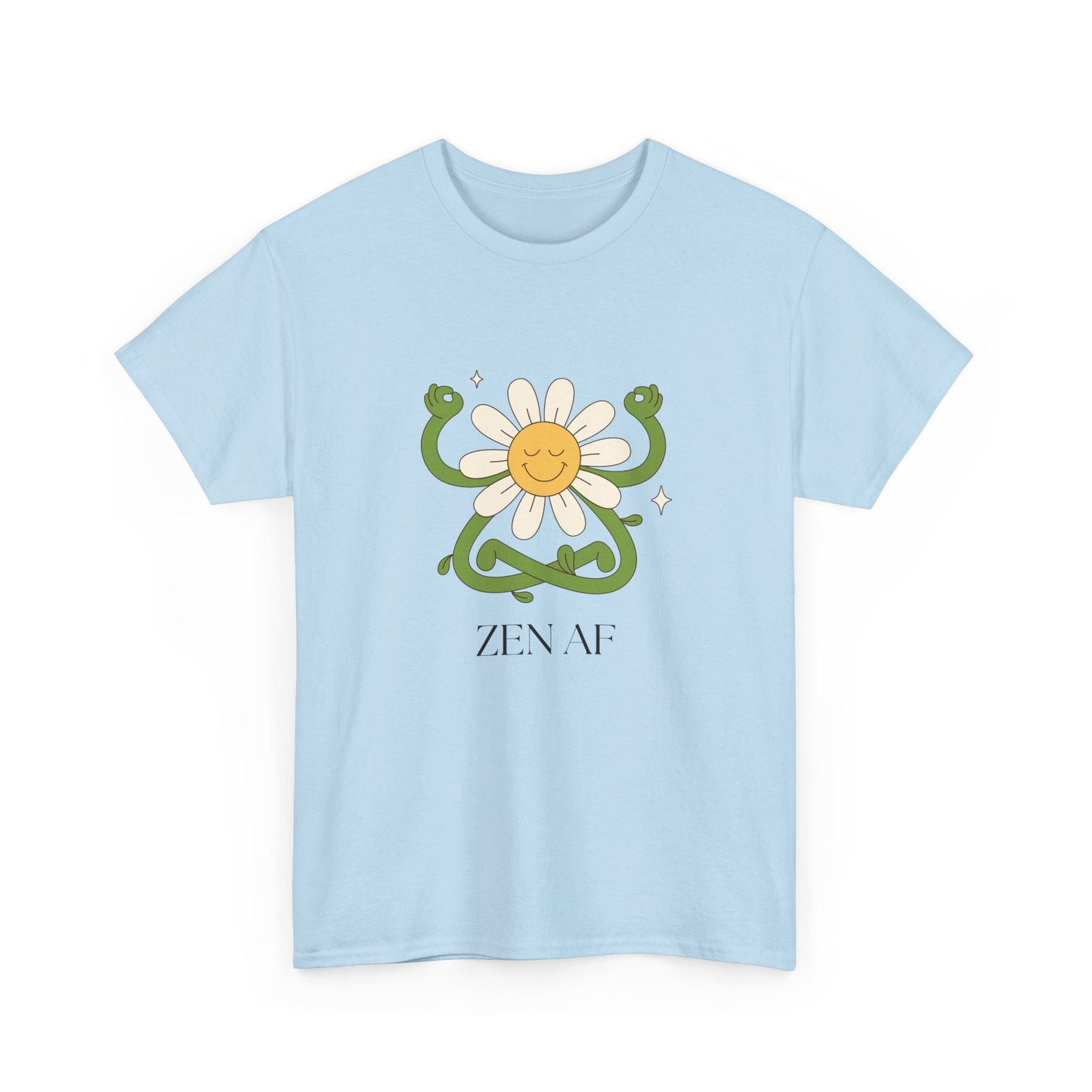 Zen AF Daisy Unisex Heavy Cotton Tee, Relaxed Fit Shirt, Positive Vibes Tee, Gift for Mindfulness, Casual Wear for Every Occasion