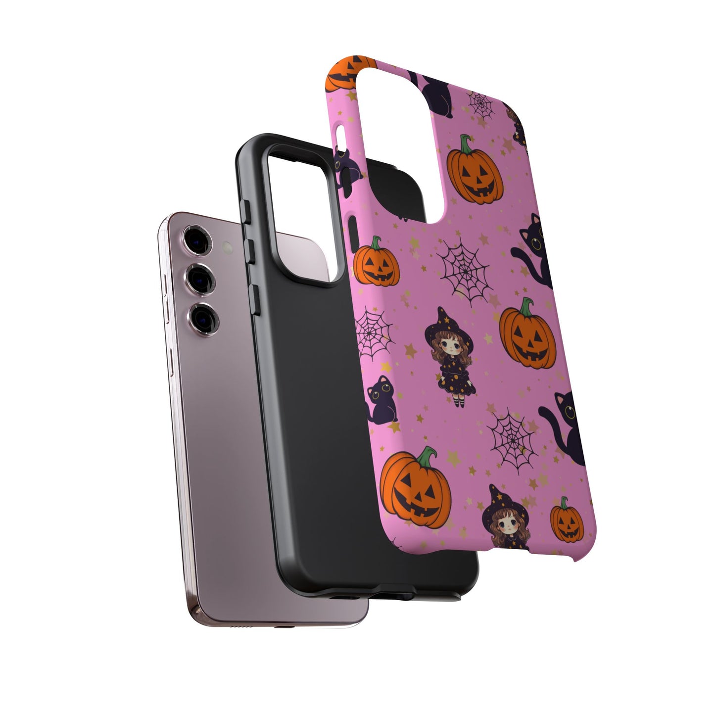 Pink Halloween Phone Case, Cute Witch and Cat Design, Spooky Fall Decor, Perfect Halloween Gift, Cute Cell Phone Case, Fun Pumpkin Design