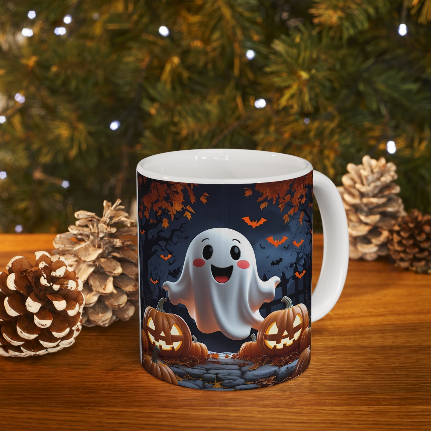 Ghostly Ceramic Mug, Halloween Spooky Pumpkins Gift, Cute Cartoon Cup, Tea Coffee Drinkware, Haunted Seasonal Decor, Scary Kitchen