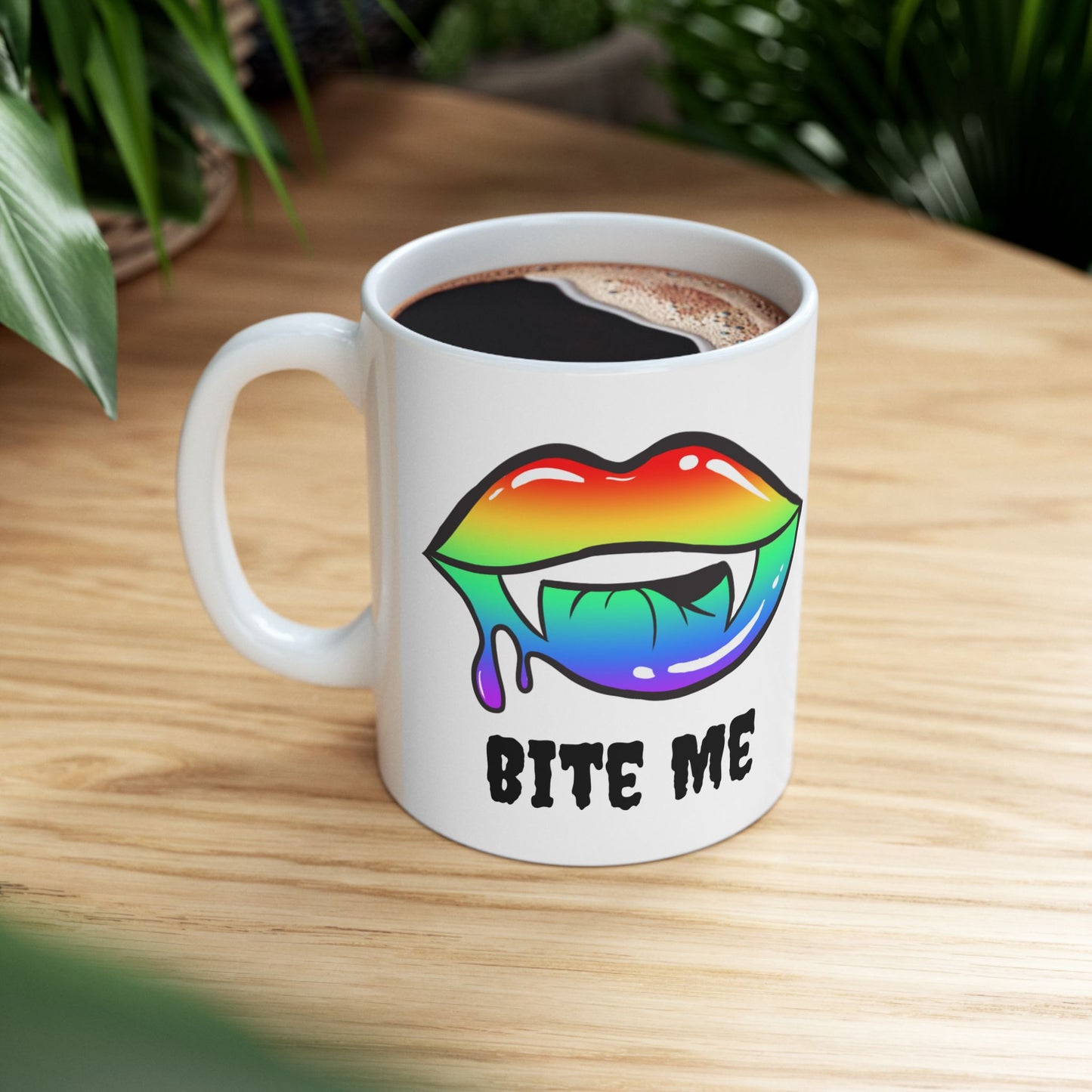 Colorful Vampire Fangs Ceramic Mug, Halloween Coffee Cup, Halloween Kitchen Decor, 11oz Mug, 15oz Mug, Spooky Fangs Mug