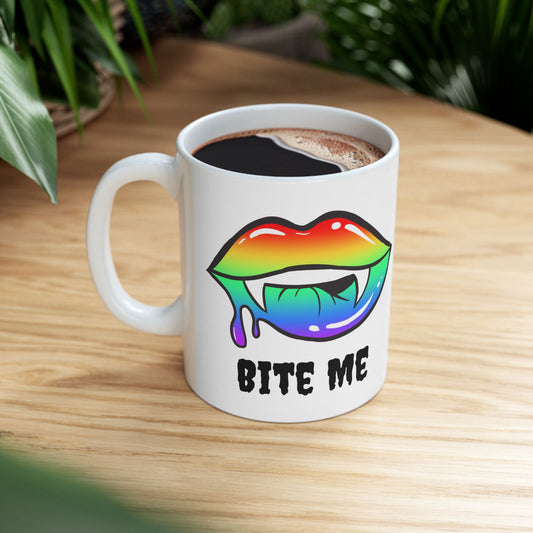 Colorful Vampire Fangs Ceramic Mug, Halloween Coffee Cup, Halloween Kitchen Decor, 11oz Mug, 15oz Mug, Spooky Fangs Mug
