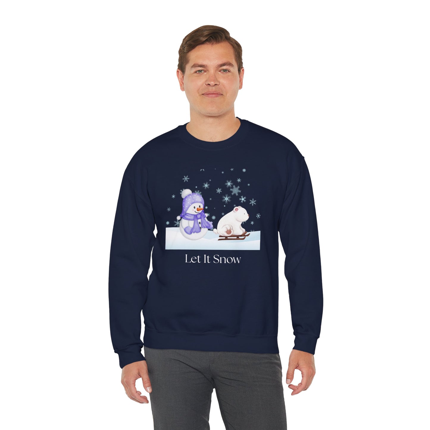 Let It Snow Sweatshirt, Cute Snowman and Polar Bear Winter Scene | Cozy Holiday Crewneck for Christmas an Winter Lovers