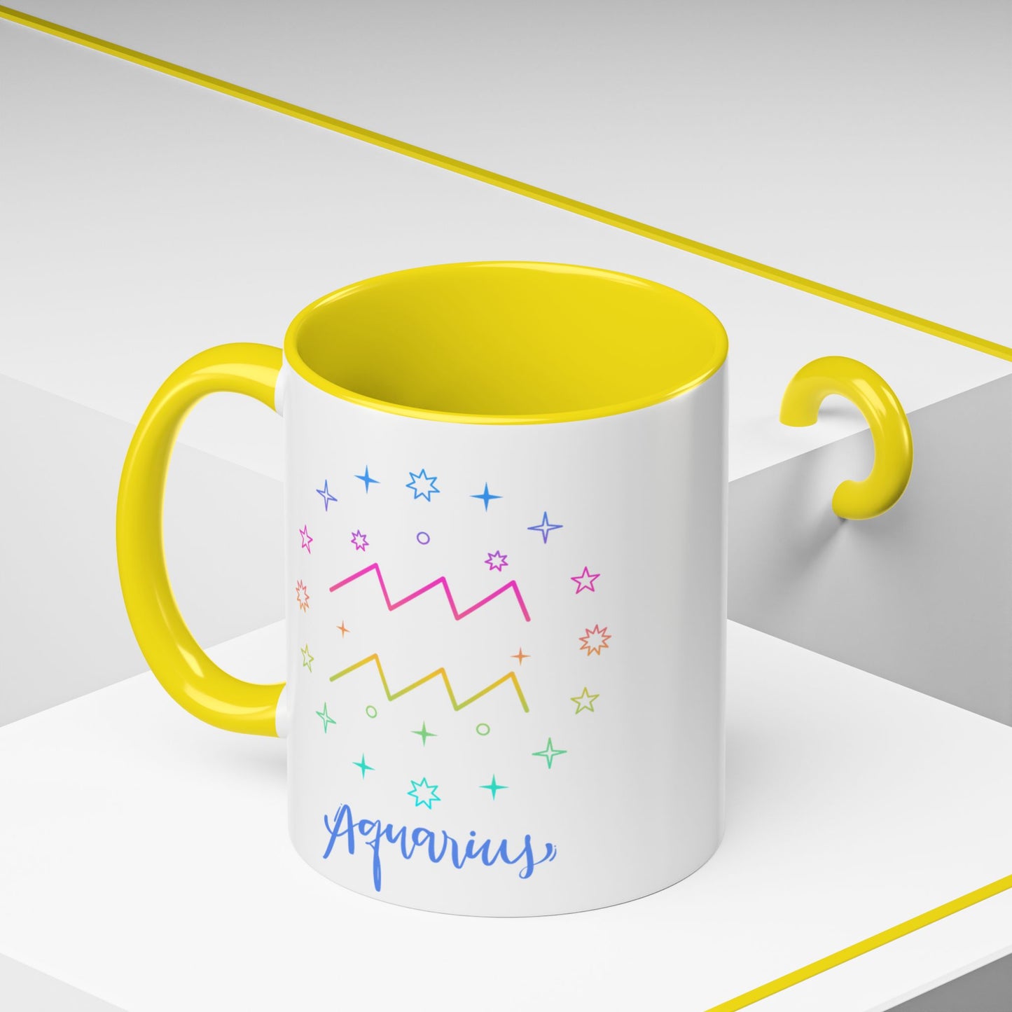 Aquarius Accent Coffee Mug - Colorful Zodiac Mug, Astrology Gift, Horoscope Coffee Cup, Birthday Present, Personalized Mug