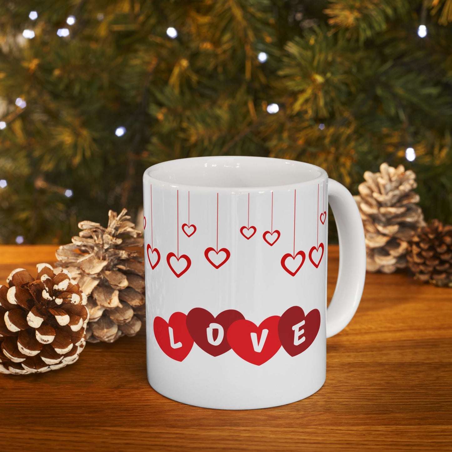 Valentine's Day Ceramic Mug, Love Hearts Gift for Partner, 11oz 15oz Coffee Cup, Romantic Tea Mug, Anniversary Gift for Him Her, Valentine's