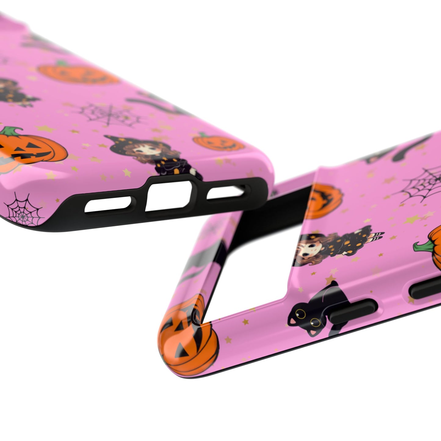 Pink Halloween Phone Case, Cute Witch and Cat Design, Spooky Fall Decor, Perfect Halloween Gift, Cute Cell Phone Case, Fun Pumpkin Design