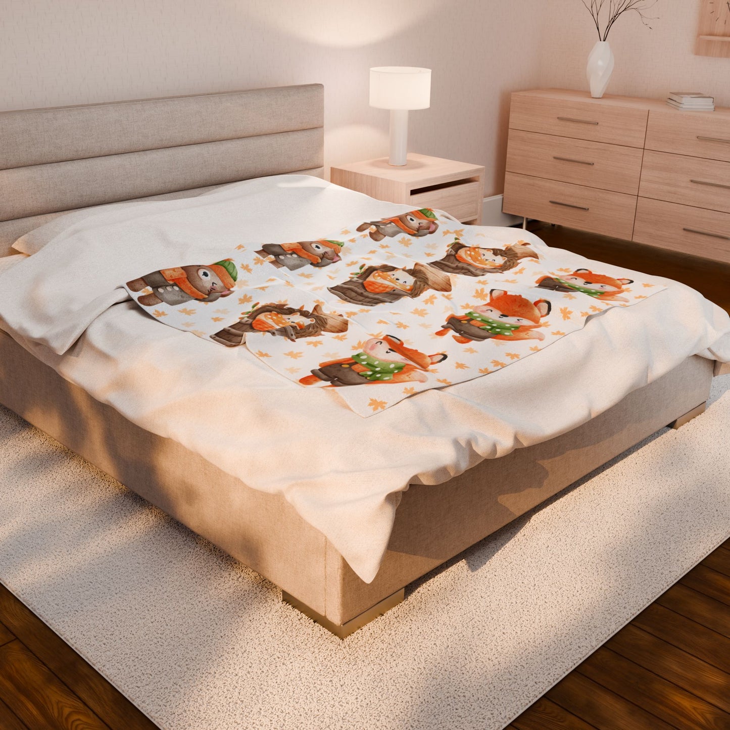 Cozy Woodland Animals Velveteen Plush Blanket | Cute Forest Creatures, Warm Throw for Kids, Nursery Décor, Fall Gift