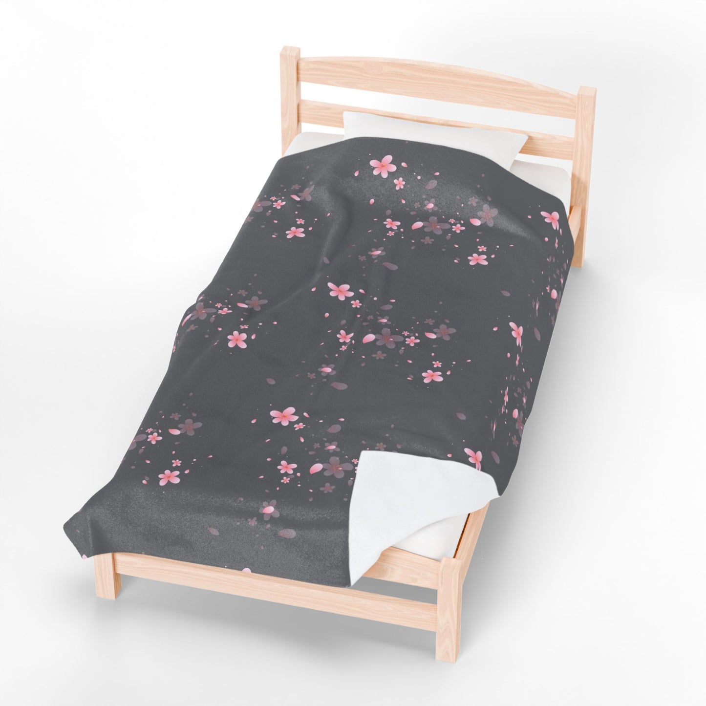 Charcoal Cherry Blossom Floral Plush Blanket - Cozy Blanket for Home Decor