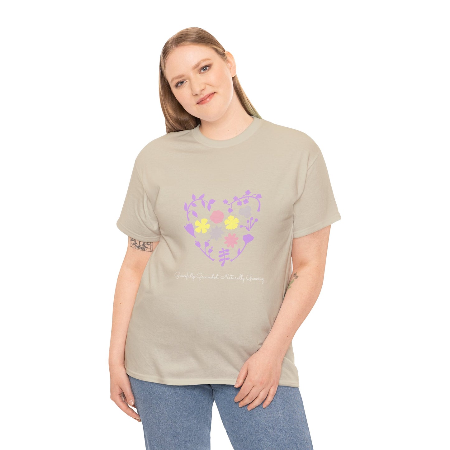 Gracefully Grounded Short Sleeve Tee, Floral Heart Inspirational T-Shirt