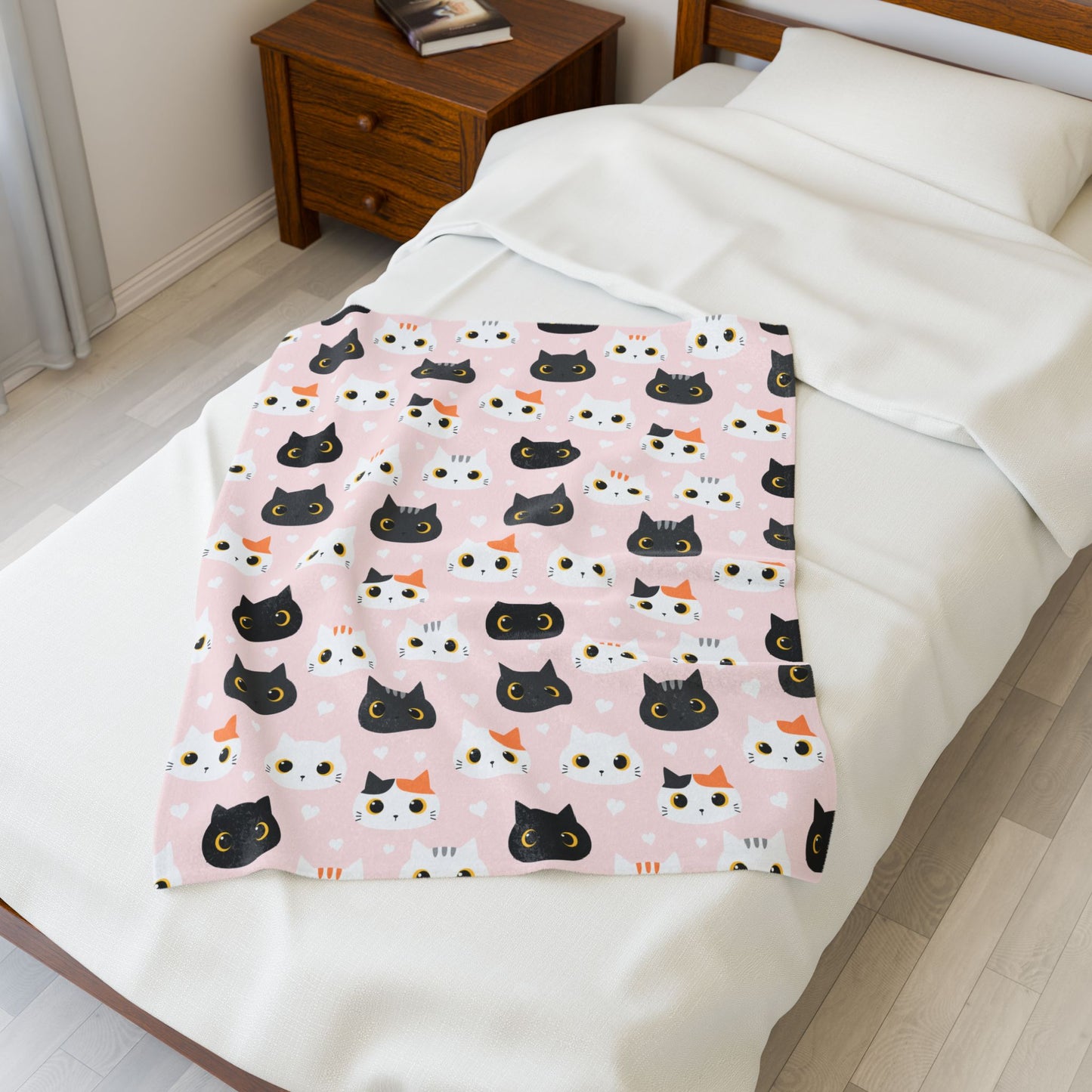 Cat-Themed Velveteen Plush Blanket, Perfect for Cat Lovers, Gift for Birthdays, Home Decor, Cozy Nights, Nursery