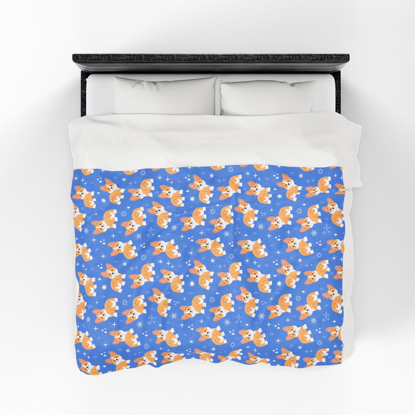 Blue Corgi Pattern Velveteen Plush Blanket, Cozy Corgi Throw Blanket, Soft Pet Blanket, Cute Dog Decor for Home, Gift for Dog Lovers