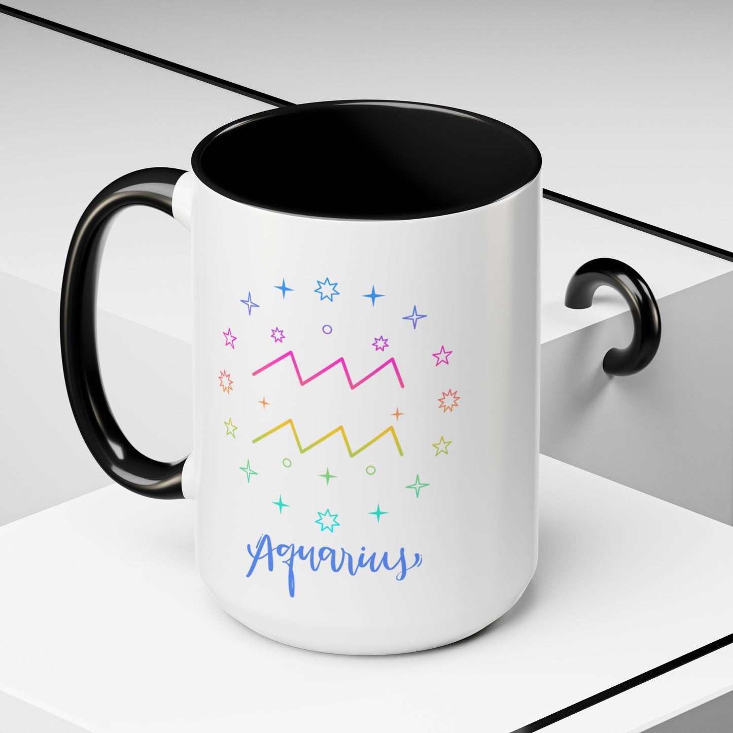 Aquarius Accent Coffee Mug - Colorful Zodiac Mug, Astrology Gift, Horoscope Coffee Cup, Birthday Present, Personalized Mug