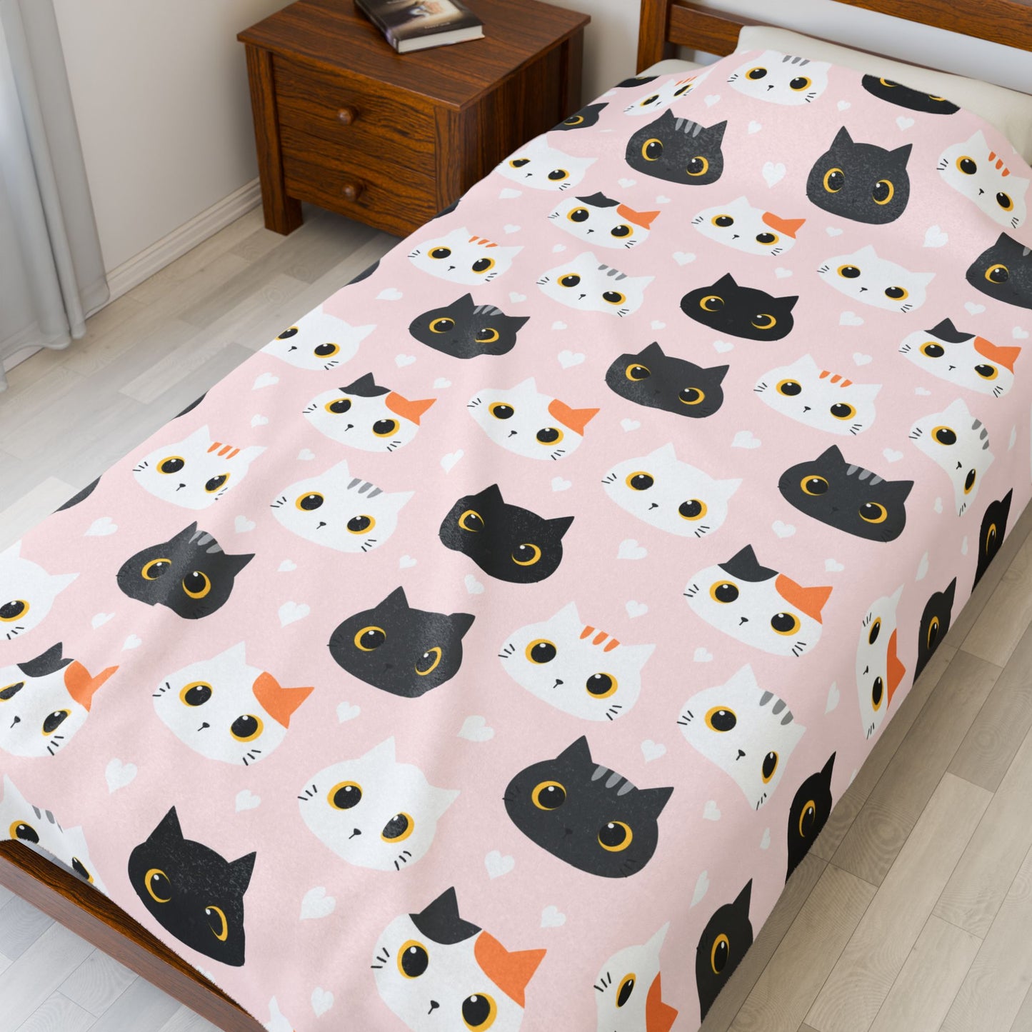 Cat-Themed Velveteen Plush Blanket, Perfect for Cat Lovers, Gift for Birthdays, Home Decor, Cozy Nights, Nursery