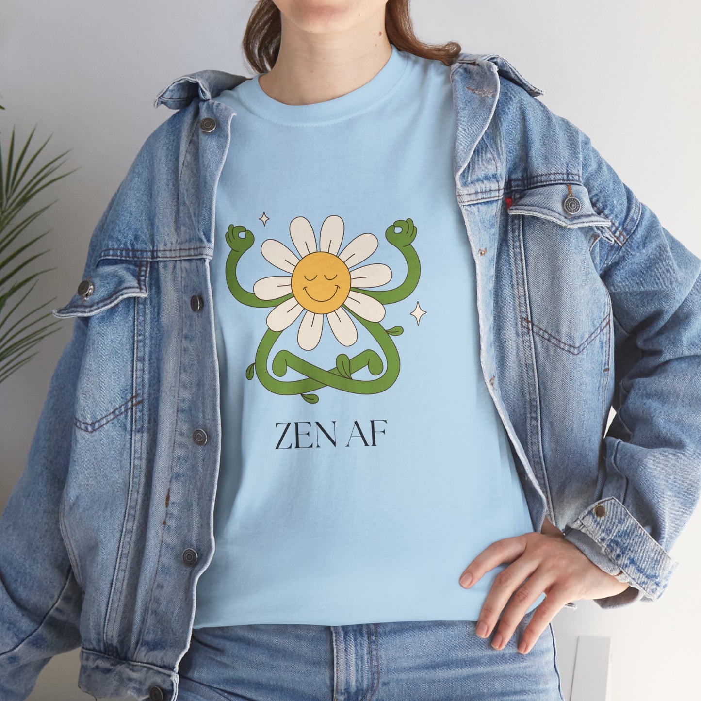 Zen AF Daisy Unisex Heavy Cotton Tee, Relaxed Fit Shirt, Positive Vibes Tee, Gift for Mindfulness, Casual Wear for Every Occasion