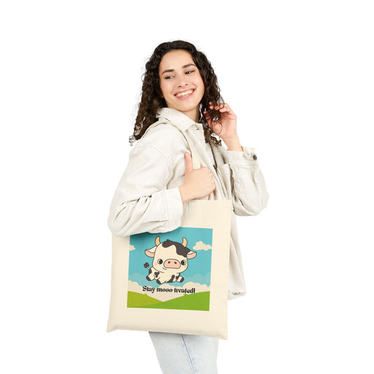 Cute Cow Tote Bag - Stay Moo-tivated, Canvas Shopping Bag, Farm Animal Lover Gift, Eco-Friendly Grocery Bag, Fun Beach Tote, Unique Gift