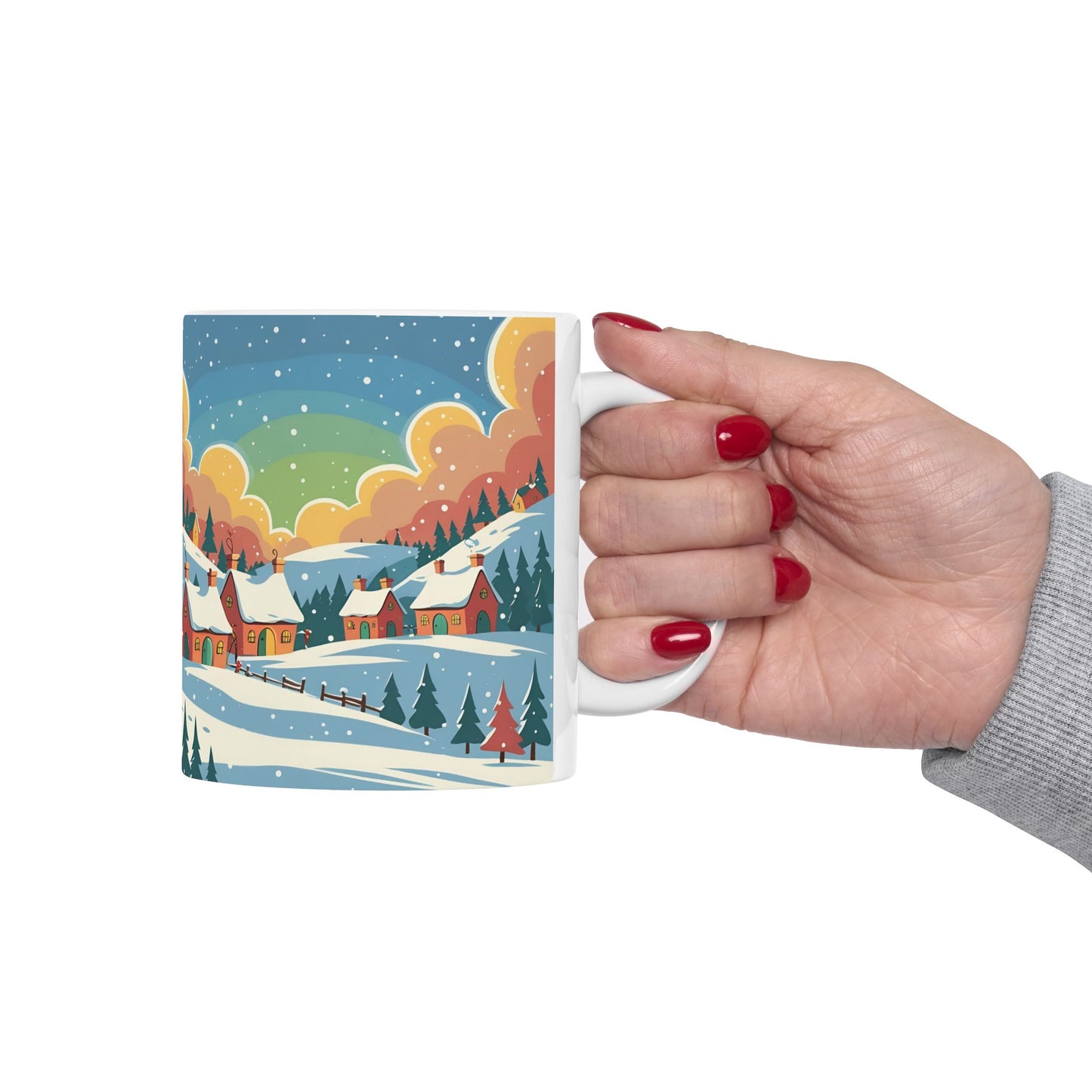Ceramic Mug Winter Snow Scene, Town and Trees Holiday Gift, Winter Coffee Cup, Festive Hot Cocoa Mug, Christmas Gift, Seasonal Tea