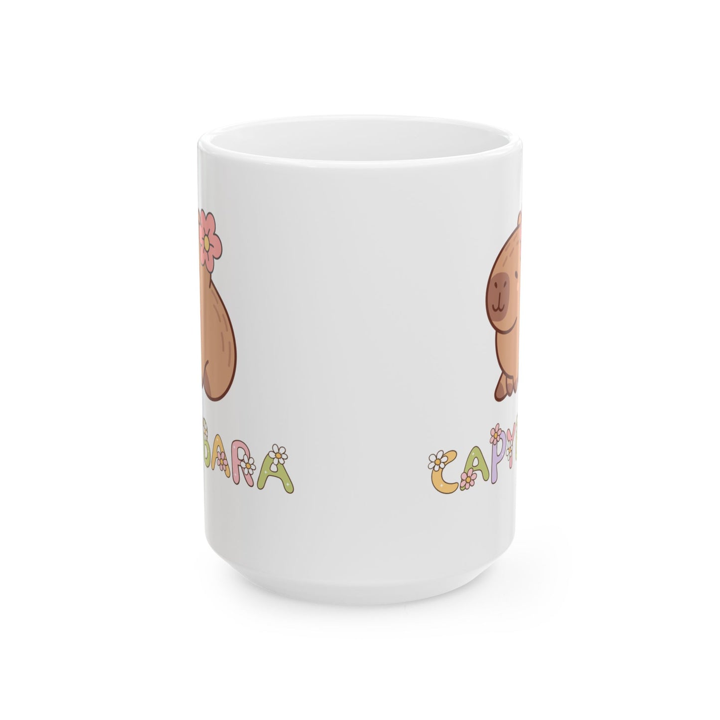 Cute Capybara Ceramic Mug with Floral Design