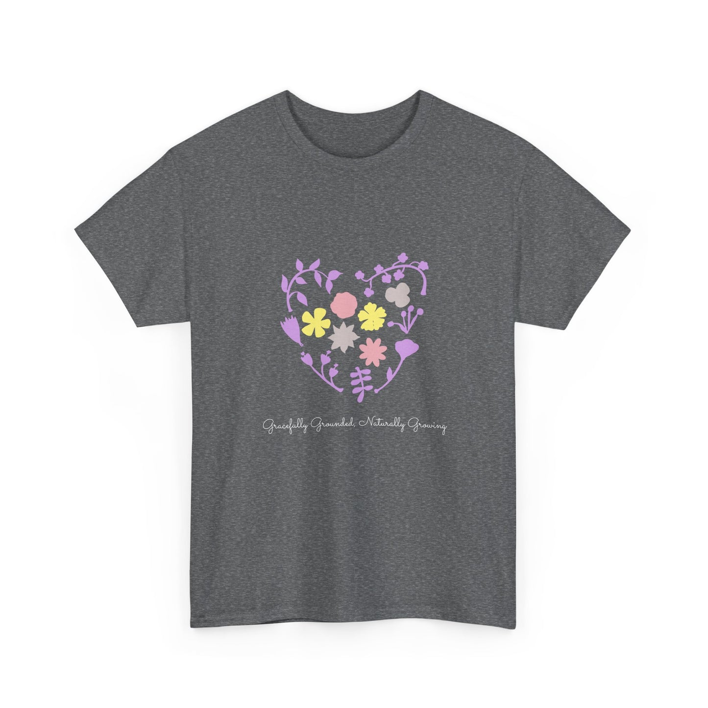 Gracefully Grounded Short Sleeve Tee, Floral Heart Inspirational T-Shirt
