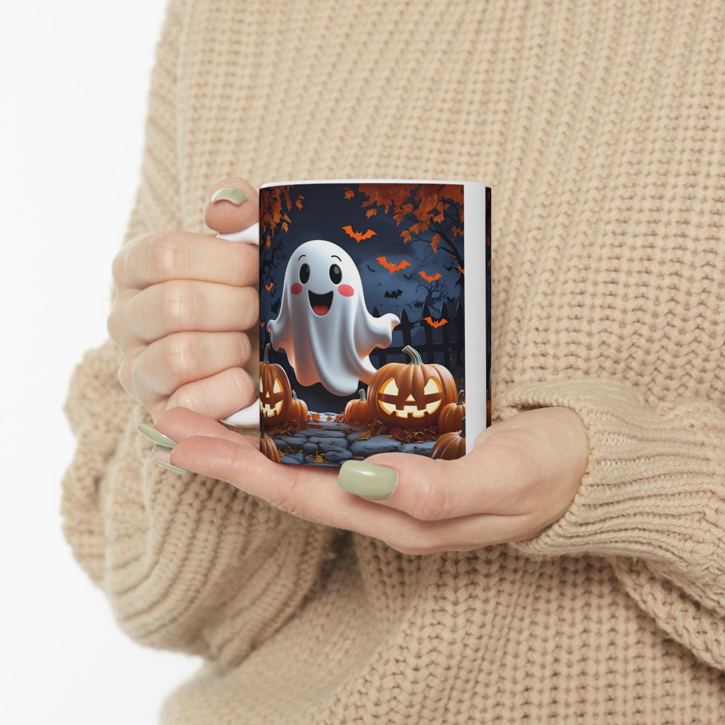 Ghostly Ceramic Mug, Halloween Spooky Pumpkins Gift, Cute Cartoon Cup, Tea Coffee Drinkware, Haunted Seasonal Decor, Scary Kitchen