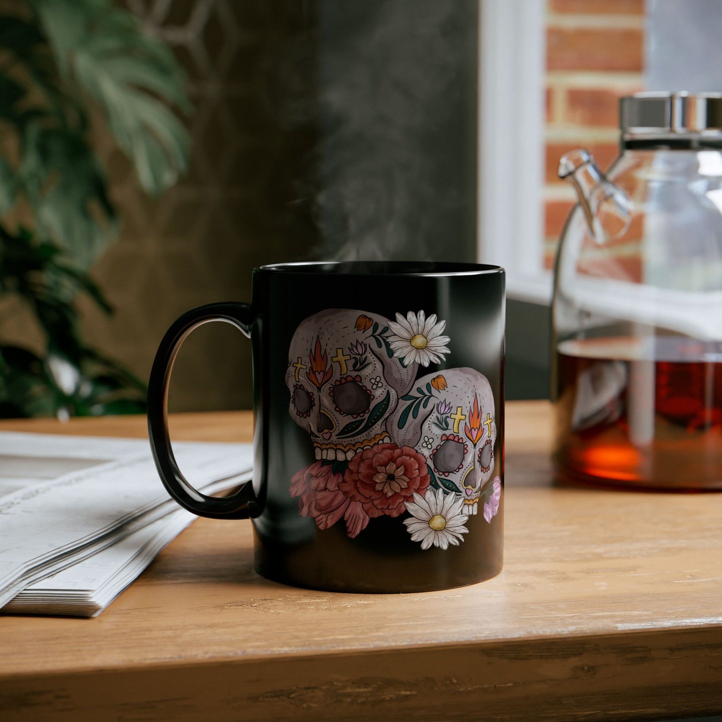 Artistic Sugar Skull Floral Mug - Perfect for Coffee Lovers, Gift for Halloween, Day of the Dead, Home Decor, Unique Art Mug