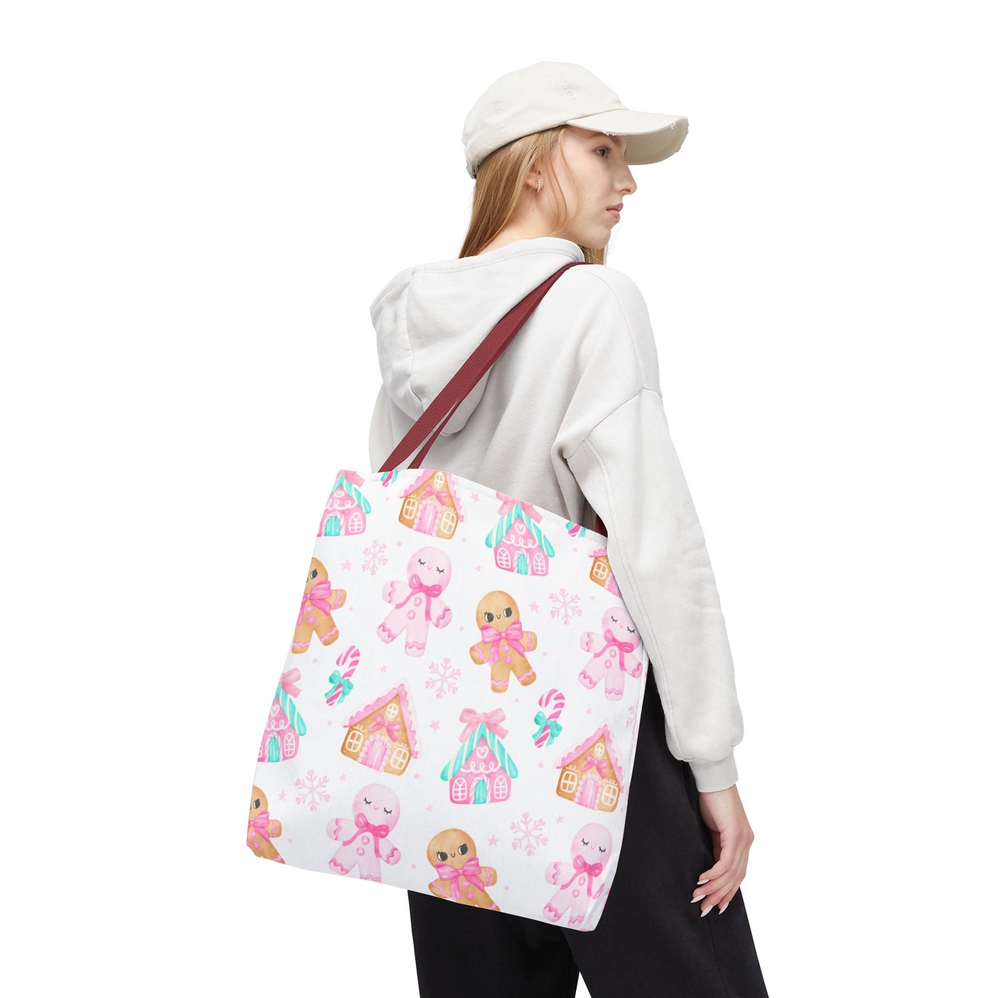 Pink Gingerbread Tote Bag | Cute Candy Cane Gift Bag, Christmas Shopping, Festive Holiday Tote, Winter Carryall, Seasonal Accessory