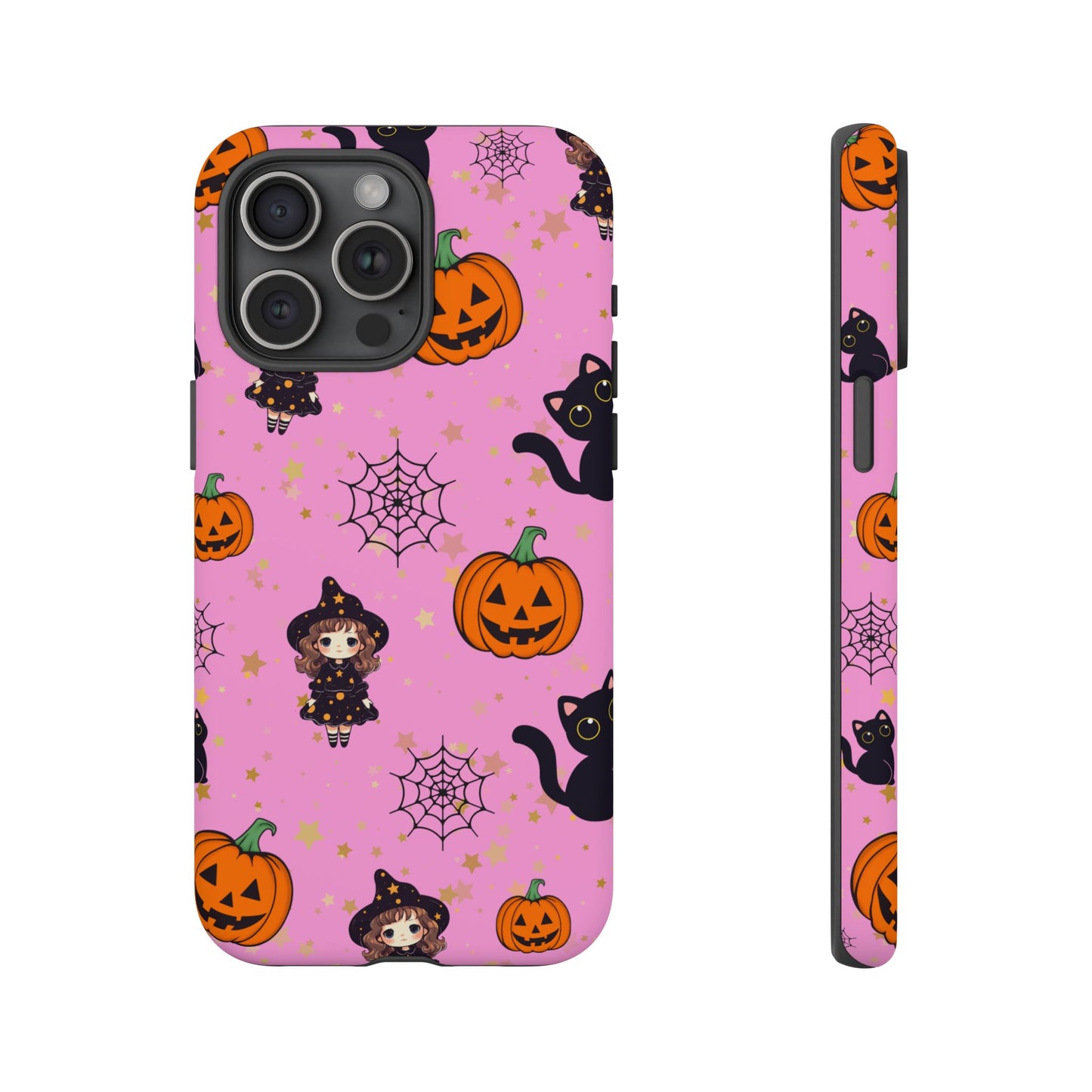 Pink Halloween Phone Case, Cute Witch and Cat Design, Spooky Fall Decor, Perfect Halloween Gift, Cute Cell Phone Case, Fun Pumpkin Design