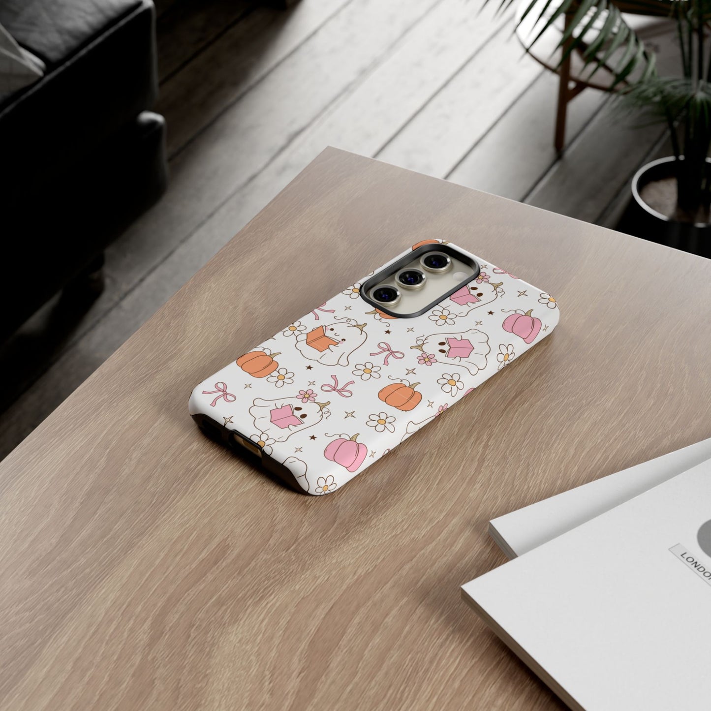 Pink Ghost and Pumpkin Phone Case, Halloween Decor, Girlfriend Gift, Kawaii Phone Cover, Fall Accessories