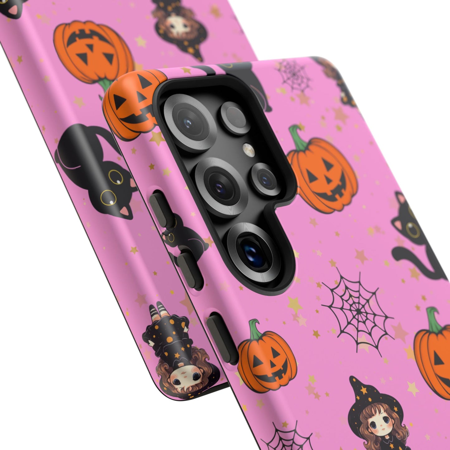 Pink Halloween Phone Case, Cute Witch and Cat Design, Spooky Fall Decor, Perfect Halloween Gift, Cute Cell Phone Case, Fun Pumpkin Design