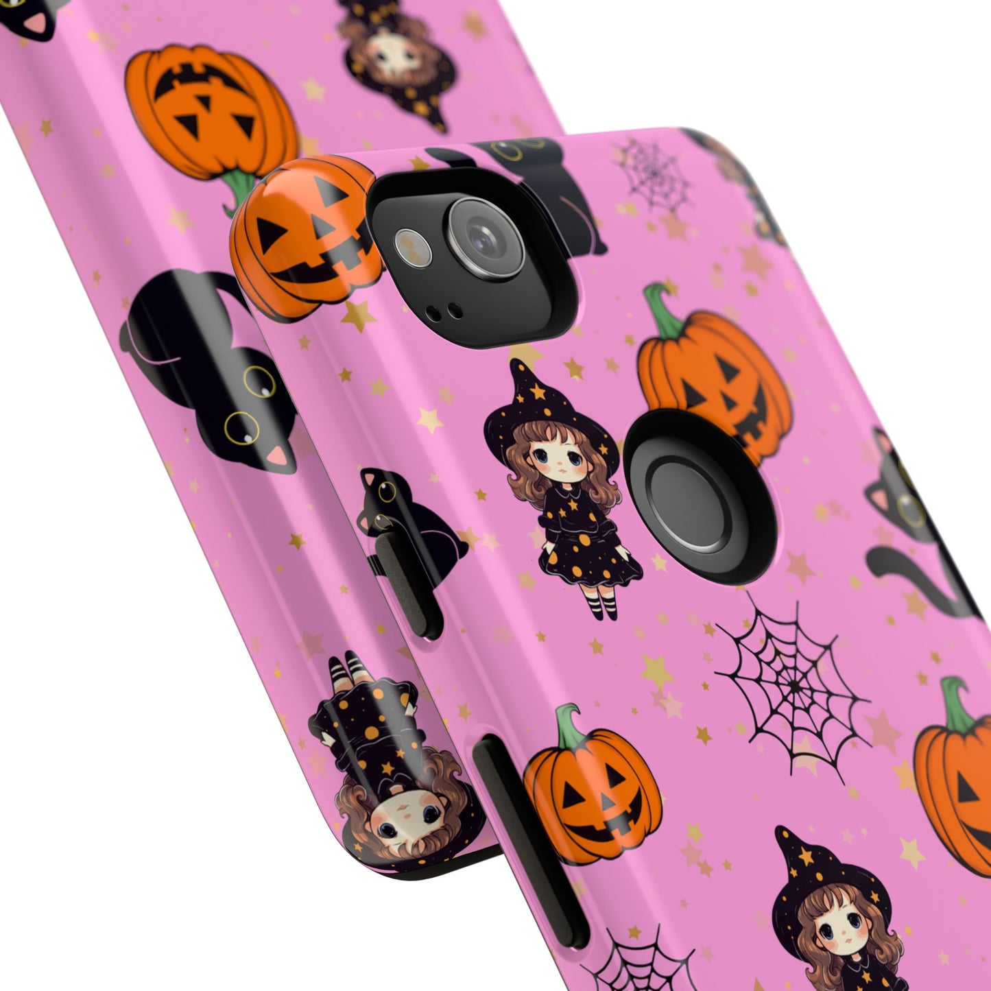 Pink Halloween Phone Case, Cute Witch and Cat Design, Spooky Fall Decor, Perfect Halloween Gift, Cute Cell Phone Case, Fun Pumpkin Design