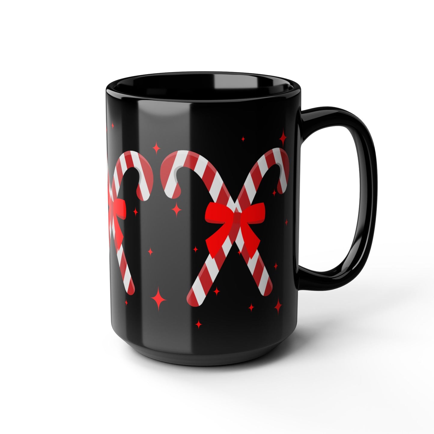 Candy Cane Black Ceramic Mug – Festive Christmas Coffee Cup with Red Bow Design