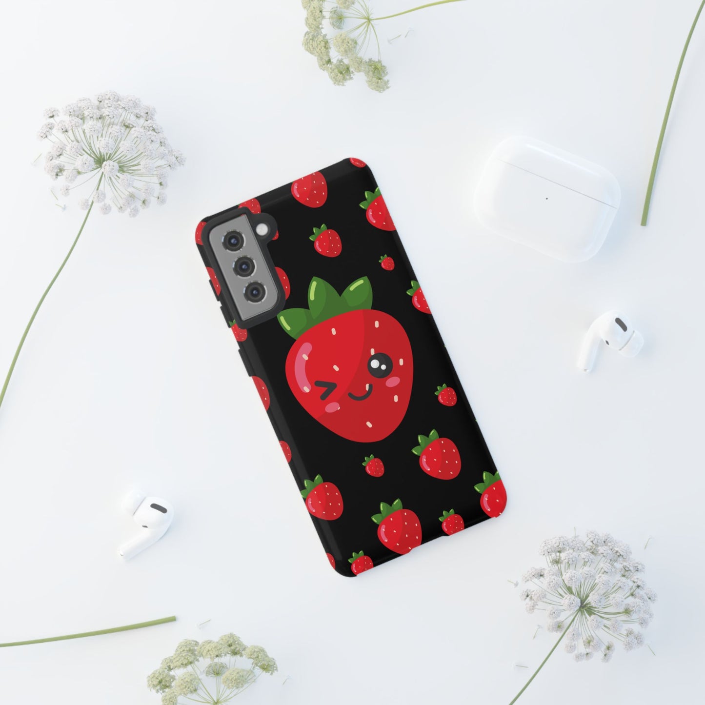 Cute Strawberry Phone Case, Kawaii Phone Cover, Tough Phone Cases, Gift for Teens, Summer Accessories, Cute Fruit Design