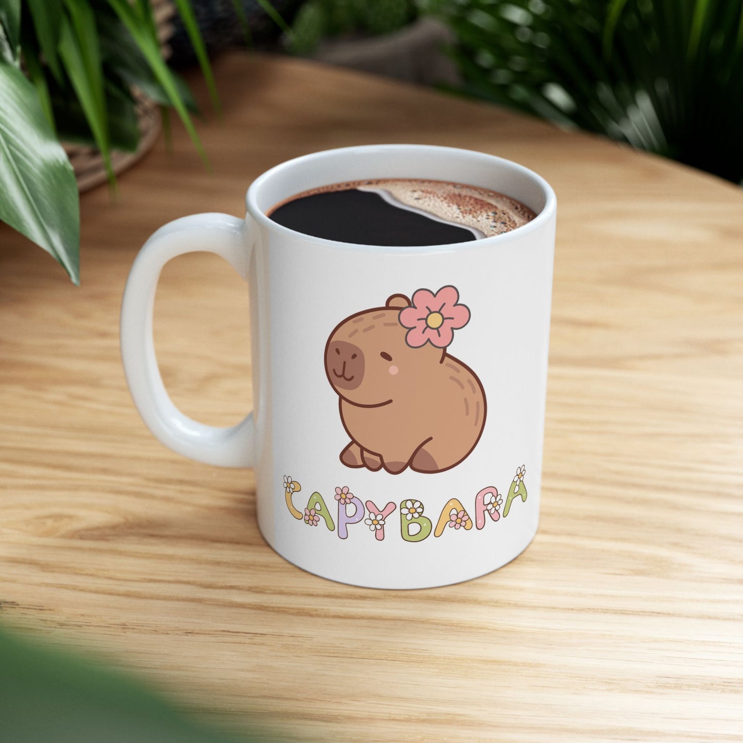 Cute Capybara Ceramic Mug with Floral Design