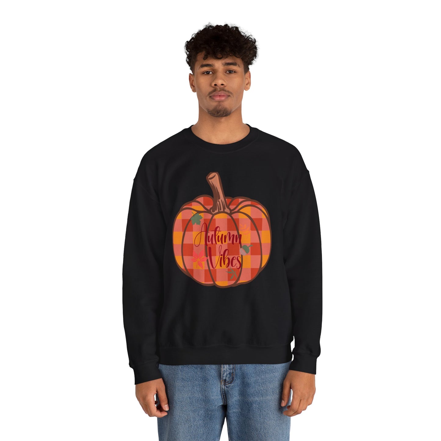 Autumn Vibes Pumpkin Sweatshirt, Cozy Fall Apparel, Unisex Crewneck for Harvest Season, Perfect for Thanksgiving, Pumpkin Lovers, Gift Idea