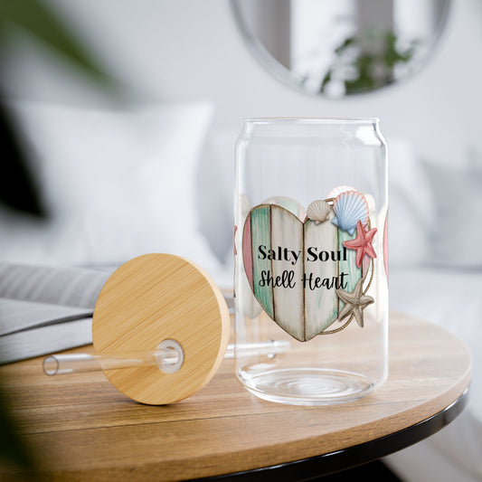 Salty Soul Sipper Glass with Straw, 16oz Beachy Drinkware, Summer Home Decor, Coastal Vibes, Gift for Ocean Lovers