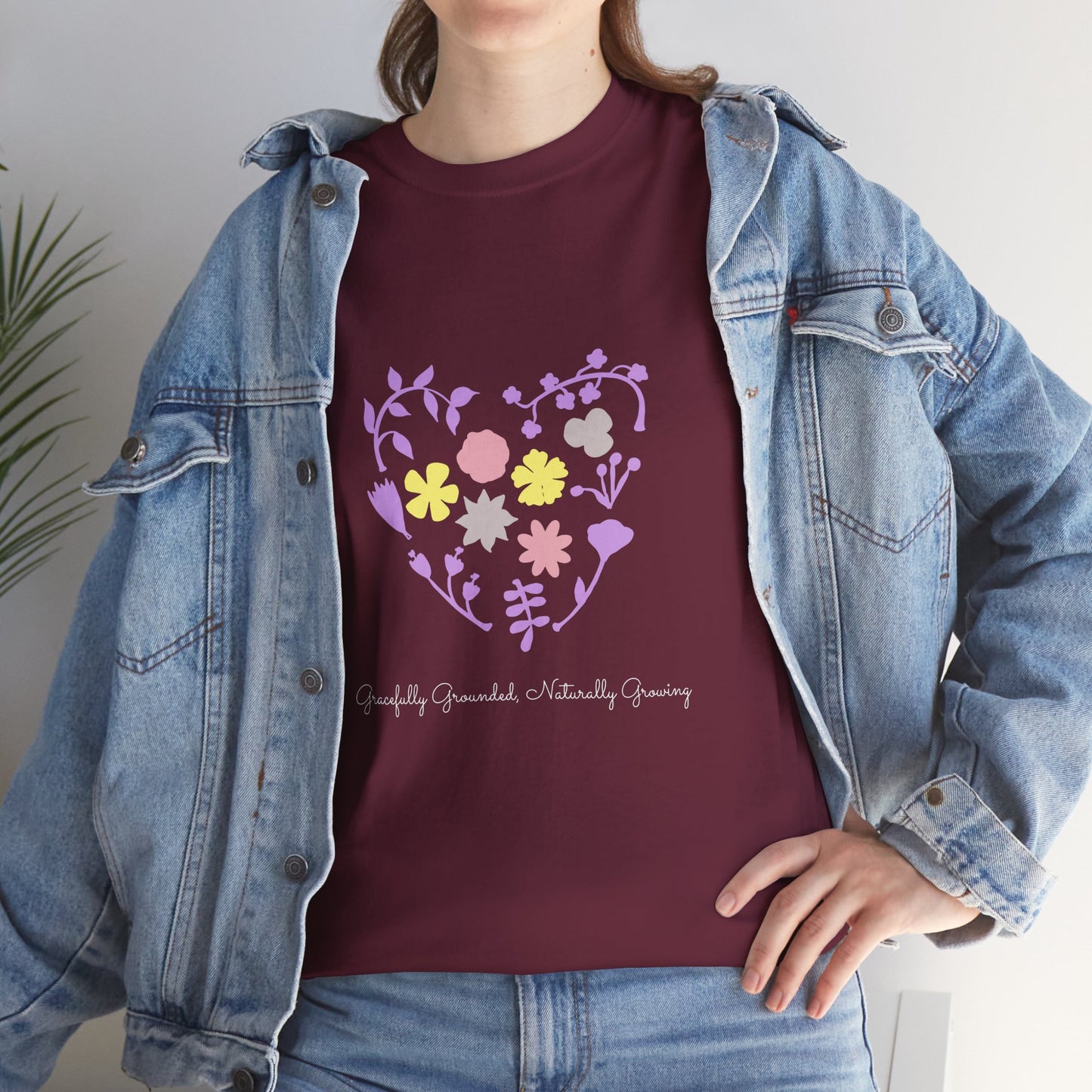Gracefully Grounded Short Sleeve Tee, Floral Heart Inspirational T-Shirt