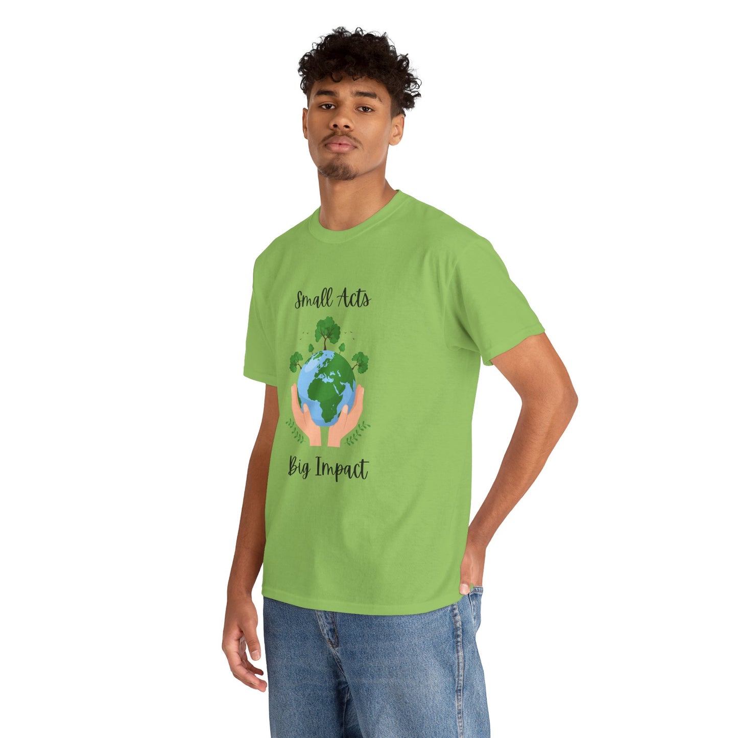 Eco-Friendly Unisex Heavy Cotton Tee, Small Acts Big Impact Shirt, Sustainable Fashion, Gift for Earth Lovers, Everyday Casual Wear