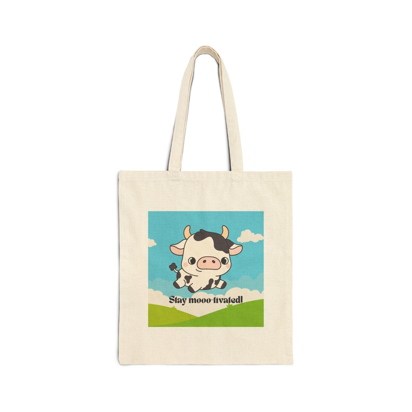 Cute Cow Tote Bag - Stay Moo-tivated, Canvas Shopping Bag, Farm Animal Lover Gift, Eco-Friendly Grocery Bag, Fun Beach Tote, Unique Gift