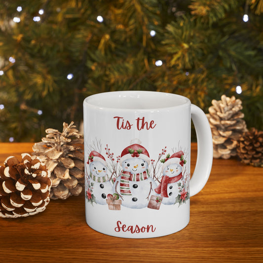 “’Tis the Season” Snowman Mug – Festive Christmas Coffee Cup (11oz & 15oz)